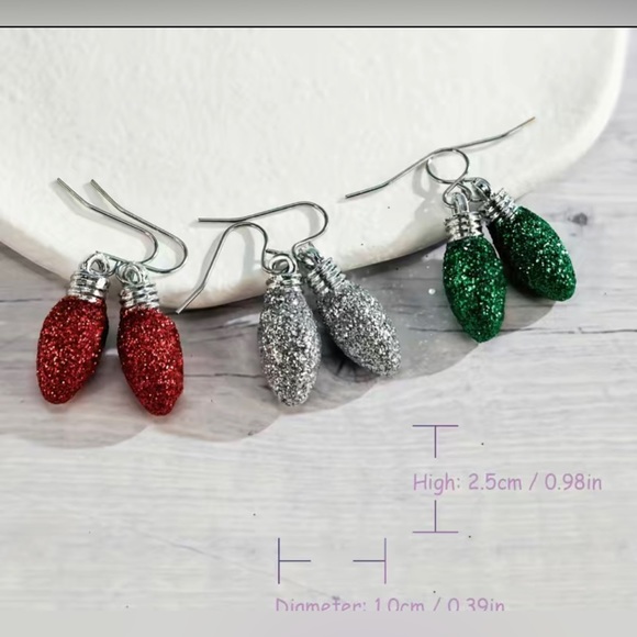 3 Pairs Sparkling Christmas Light bulb Drop Earrings. - Picture 2 of 3